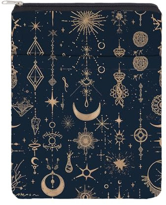 NICENEEDED Buchhülle Mit Reißverschluss Vordertaschen Buchschutz Wasserdichte Buchcover Hülle Für Buchliebhaber Sterne Mond Buchhülle Buchtasche