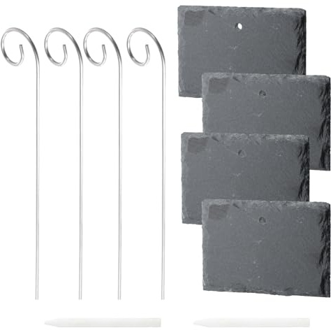 Etiquetas Plantas, Etiquetas para Plantas de Pizarra 15x2cm, Marcadores para planta de Pizarra con Bolígrafo de Talco para Jardineria Exterior