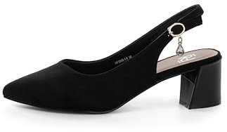 Rio Fiore Escarpins à talon bloc de 5,5 cm pour femme - En daim souple/cuir synthétique - Escarpins confortables avec talon - Blanc/noir/rouge/beige/nude/taupe - Sangle dorsale - HF3999-1, Noir , 35