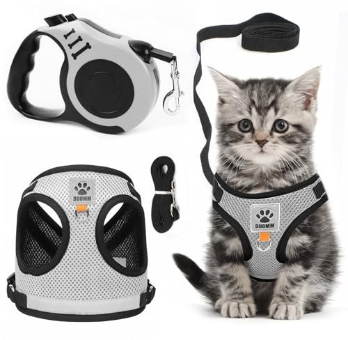 Katzengeschirr und Katzenleine Set, Katzen Geschirr Ausbruchsicher für Katze, Verstellbare, Weiches, Sicheres und Atmungsaktives (S, 5 m/16,4 Fuß)