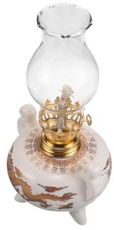 UKCOCO Lampada Petrolio Vintage Ceramica e Lampada Da Tavolo Per Interni Lanterna Resistente Al Vento Per Decorazioni Domestiche e Illuminazione Altaristica