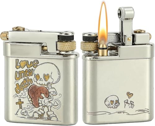 DOUBFIVSY Mechero Vintage Encendedor de Queroseno Recargable, Encendedor de Trinchera de Latón Mecánico, Colección de Encendedores Únicos, Regalo Ideal para Hombres, Padres y Esposos (Amor)