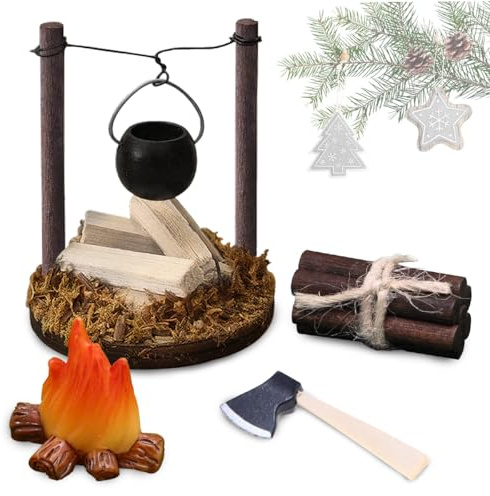 Porta Elfo Natale Kit, Set di Decorazioni Natalizie in Miniatura, Accessori Elfo Casetta delle Bambole di Natale, Presepe Moderno Miniature Falò, Ornamenti di Natale Dollhouse