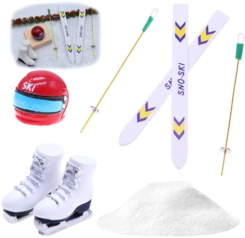 DONGZQAN Wichtel Zubehör Weihnachten, Wichtel Schlitten Set, Miniatur Ski Mit Ski-Stöcken, Schlitten Deko, Weihnachtsdekorationen