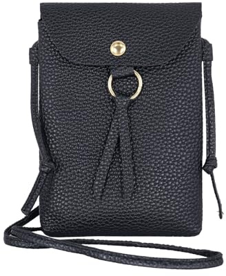 Klein Damen Handytasche Umhängetasche, Weiches PU Leder Handy Umhängetasche Handytasche Umhängetaschen Geldbeutel für Mädchen Frauen für Einkaufen, Spaziergänge, Verabredungen, Arbeit (Schwarz)