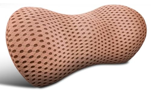 YUGEVRA Lumbar Support Pillow for Lower Back Pain Relief – Ergonomic Streamline Memory Foam Cushion for Office Chair, Car Seat, Gaming, Recliner and Sleeping (Brown)