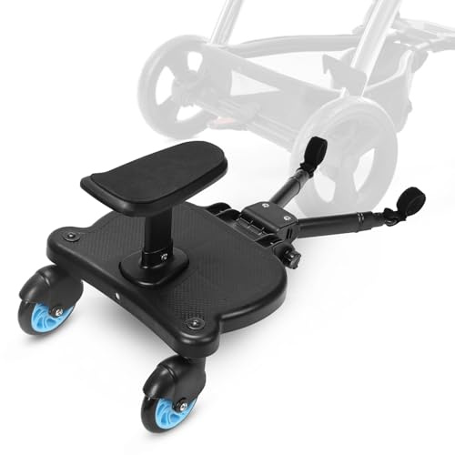 Kiddy Board per passeggino con sedile, pedana universale con sedile rimovibile, doppia ruota a 360 gradi, regolabile, fino a 25 kg, blu
