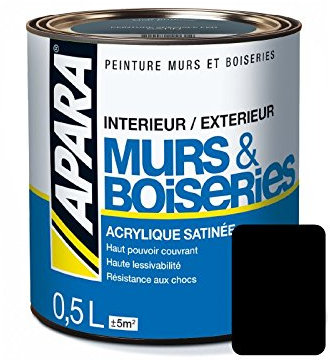 Peinture intérieure couleur, acrylique satinée 0.5 litre Noir