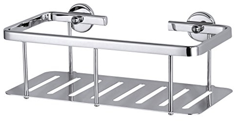 tesa ALUXX Duschablage, Aluminium, verchromt, garantiert rostfrei, inkl. Klebelösung, tiefer Boden, 125 mm x 251 mm x 88 mm