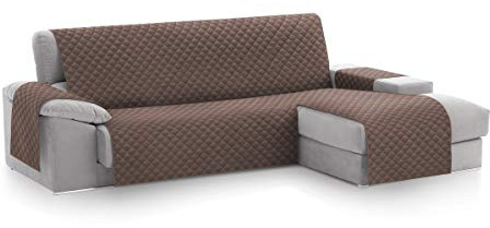 Textilhome CubreSofá Chaise Longue Malu, Protector para Sofás Acolchado Brazo Derecho, Tamaño 240cm. Color Marrón (Visto DE Frente), Ideal para Mascotas, Arañazos.