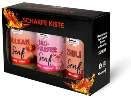 Senf Geschenkset - Scharfe Kiste, Set mit 3 Artikeln
