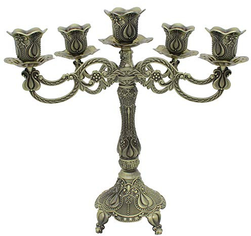 Dorlotou Metal Candelabra 5-Candle 10.1 Inch Tall Candle Holder Stick for Home Wedding Event and Party Festival,Bronze