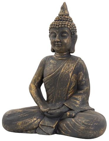 ECD Germany Estatua de Buda Sentado Figura de Resina Artificial Poliresina 63 cm Bronce Escultura Estilo Asiatico Figurilla Decorativa Feng Shui de Adorno para el Hogar y Jardín Interior Exterior