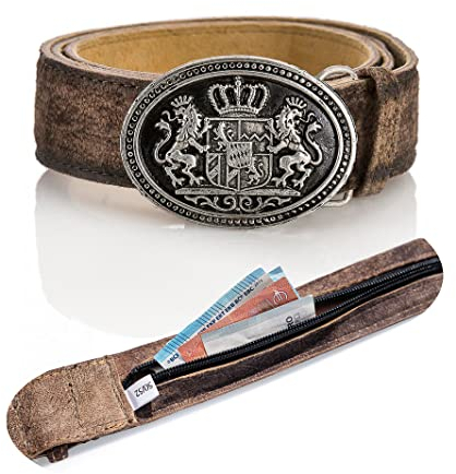 Schöneberger Trachten Couture Herren Trachtengürtel Max mit Geheimfach - Echtleder Gürtel für Lederhosen – Ledergürtel mit Geldfach Safe (54/56 (Umfang 93-112cm), Bayern-Angora)