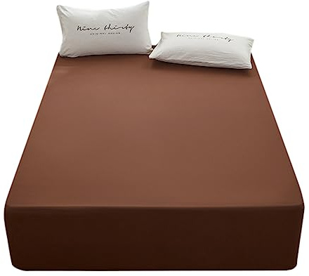 Bedding Twin Size Fitted Sheet Only-Twin Size Deep Pocket Bottom Sheet Fits 15inches Bed Matress Sheet Soft and Microfiber Easy Care-Brown