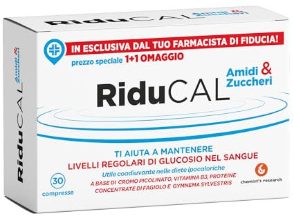 CHEMIST’S RESEARCH RIDUCAL AMIDI & ZUCCHERI | Integratore Alimentare di Cromo Picolinato, Vitamina B3, Proteine del Fagiolo e Gymnema Sylvestris | 30 Compresse (1)