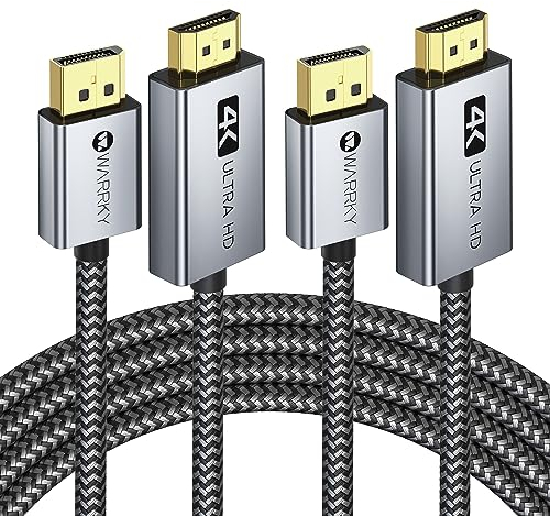 WARRKY 4K DisplayPort to HDMI Cable, Display Port to HDMI Port, [Nylon Braided, Alloy Case] Gold-Plated Uni-Direction DP to HDMI Lead, Compatible with Lenovo, Dell, HP and more-1.8m/6ft, 2 Packs