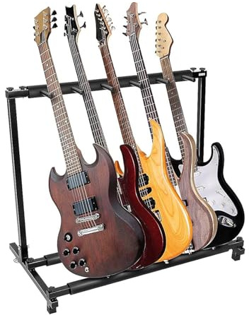 Holdfiturn Multi Guitar Stand 5 Holder Foldable Universal Guitar Rack Black Portable Guitar Holder Display Rack for Multiple Guitars Bass