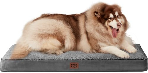 EHEYCIGA XXL Orthopedic Extra Large Washable Dog Bed, 127x91x10cm, Grey | Soft Fabric, Durable Oxford Fabric Lining, Supportive Foam Egg Trays, Non-slip Bottom, With Removable Cover, For Crate Mat