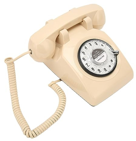 Roterbar retrotelefon, vintage fast telefon, antik telefon för hushåll, kontor, hotell, gammalmodig, med roterande knappsats för seniorer eller personer med