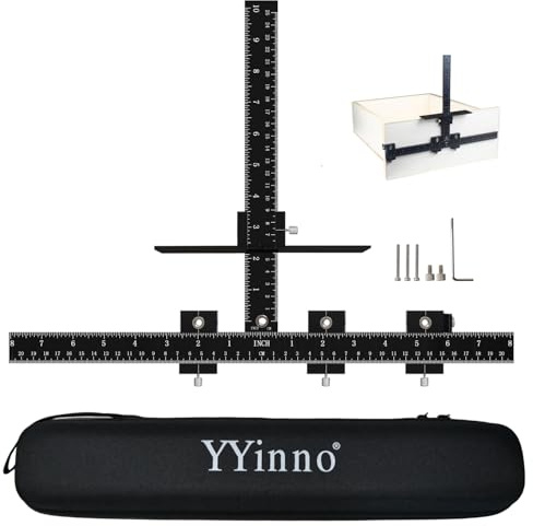 YYinno Cabinet Hardware Jig, Cabinet Handle Template Jig Tool Adjustable Drill Guide for Door Drawer Front Handles and Knobs Punch Locator (Matte Black)