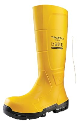 DUNLOP JobGUARD S5 – Botas de trabajo para hombre y mujer - Impermeables con puntera de acero, resistentes a productos químicos, altas y antideslizantes – Amarillas – Tallas 37–49