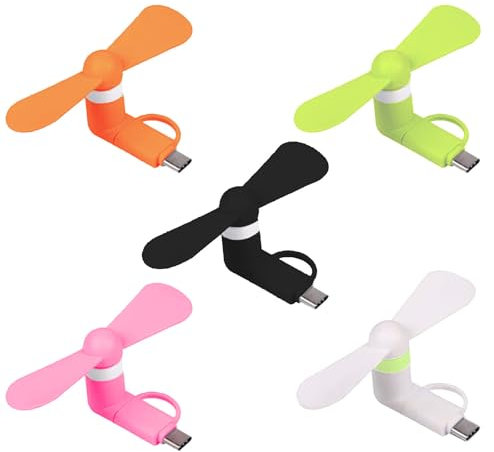 Mini-Ventilator Typ C – 5 Stück, flexible Power Bank, 2 in 1 leise, USB, für Handy (5 Farben)