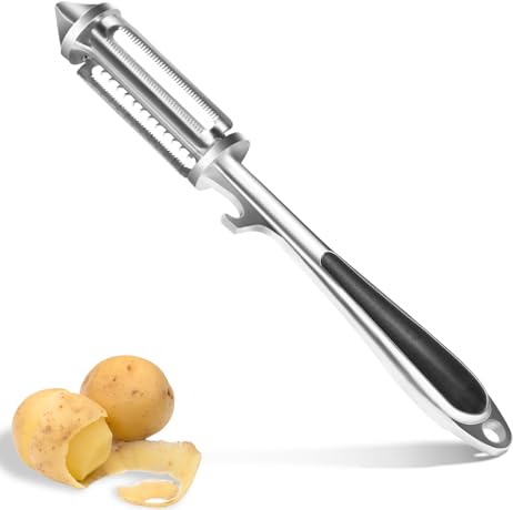 Alyvisun 3 in 1 Pelapatate/Julienne/Apribottiglia, Pelapatate Professionale in Lega di Zinco con Manico Aantiscivolo, Universale Pelapatate da Cucina per Frutta e Verdura