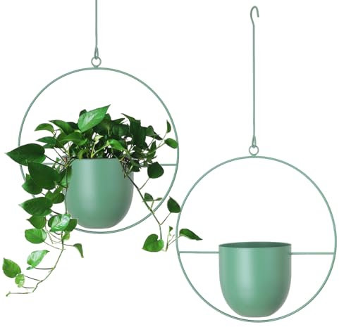 ABETREE Hängande planterare 2-pack boho mitten av århundradet hängande växthängare metallvägg och tak blomkrukehållare för inomhus utomhus växter rum och fönsterdekoration (grön)