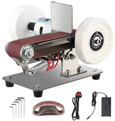 Electric Mini Belt Sander, 7 Adjustable Speed Belt Sanding Machine, Multifunctional Polishing Grinder with Grinding Wheel, Polishing Wheel, 10 Sanding Belts, Bench Grinder for Turning Polishing Wood