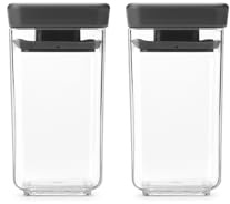 Brabantia TASTY+ Mini Set di contenitori impilabili | Ermetici per spezie ed erbe aromatiche | 2 barattoli trasparenti da 0,15L senza BPA con coperchi a guarnizione in silicone | Dark Grey