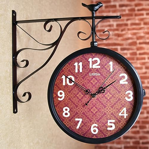 Orologi industriali su entrambi i lati, orologio da parete da giardino, stile vintage, con staffa per stazione ferroviaria per rotazione a 360°, orologio da appendere in ferro battuto