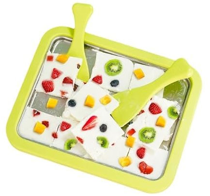 Shyllin Macchina per il Gelato, Rolled Ice Cream Maker, Piastra gelato roll, piatto freddo istantaneo con 2 raschietti, ideale per gelato morbido, gelato, frutta, frullati, frullato (Green, 1)