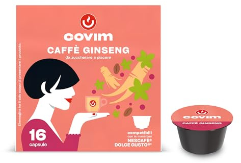 Covim Caffè - Capsule per Bevanda Gusto Caffè e Ginseng, Preparato Solubile, 48 Capsule Monodose (3x16 pz), Compatibili con Nescafé Dolce Gusto, Senza Glutine