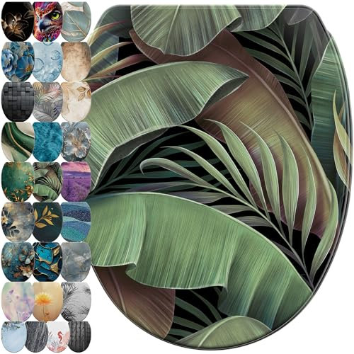 Sanilo WC Sitz mit Absenkautomatik & Schnellverschluss, Toilettendeckel per Knopfdruck abnehmbar, einfache Montage von oben (Jungle)