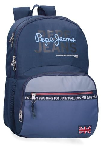 Pepe Jeans Seldon Mochila Escolar Doble Compartimento Adaptable a Carro Portátil 15,6 pulgadas Negro 33x46x17 cms Poliéster by Joumma Bags