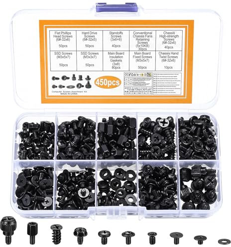 Tornillos para Ordenador Portátil, 450 Pcs Tornillos Espaciadores, Tornillo PC para Computadora Placa Base PC Ventilador Disco Duro M.2 SSD CD-ROM HDD Laptop Reparación(Negros)