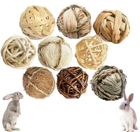 kaiyaya 9 Pezzi Pet Masticare Giocattolo Rattan Balls, 7 Cm Cada Uno Palle D'erba da Corda Dell'erba Naturale Palla Giochi Coniglio Giocattoli Masticare per Conigli,Criceti,Animali