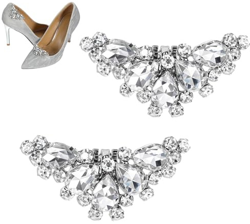 YBEATY 2 Pcs Silver Shoe Clip Elegant Rhinestone Shoe Charms Detachable Womens Crystal Shoes Clips Sparkling Heels Shoes Buckle Accessories for Christmas Bridal Wedding Party