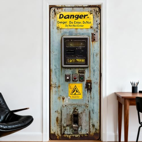 Nuxovilar Door Stickers Covers Decorative 30.3x78.7 Industrial - Style Rustic Danger Sign Door Stickers Peel and Stick Vinyl Decals Removable Self - Adhesive for Home Bedroom Living Room