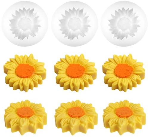 3 Pezzi Stampo per Candele Girasole, Stampi Unici in Silicone per Decorazione di Fondente, Cioccolato, Torte, Stampi in Silicone per la Panificazione, Stampo 3D per Candele per Cera di Soia, Cera
