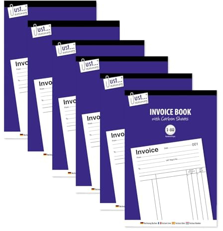Duplicate Invoice Books Carbon Paper Pack 6 - Invoice Pad Self Employed Small Business - Cash Invoice Book Ruled Paper - 80 Numbered Pages Microperforated Tear-Out Sheets