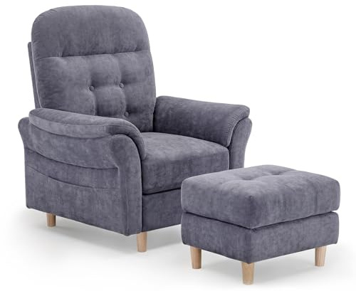 COMHOMA Poltrona Relax, Poltrona Inclinabile con Taburetto, Schienale Regolabile a 4 Livelli, Tasca Laterale, Singola per Soggiorno, Camera da Letto, Cinema, Chenille, Grigio