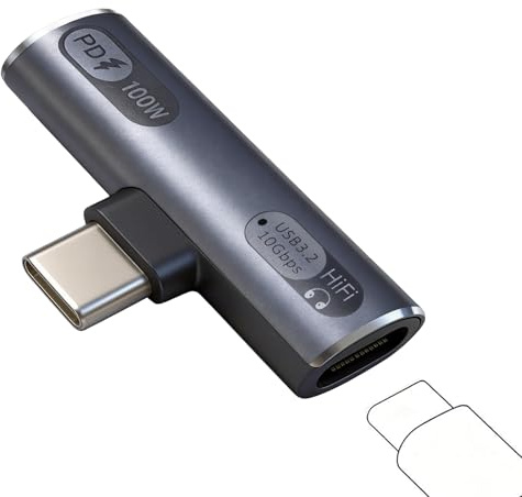 blicadijo USB-C HörlursAdapter - 2 i 1 med LjudAdapter & 100W Snabbladdning | USB-C-Splitter för Bärbara Datorer Surfplattor Smartphones - Grå