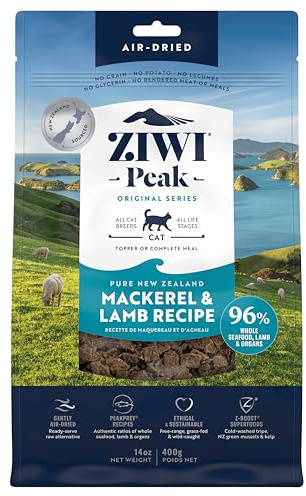ZIWI Peak Dry Cat Food (Air Dried) - Complete High Protein Cat Biscuits, Grain Free Kitten/Adult/Senior Cat Food Dry - New Zealand Mackerel & Lamb Recipe, 400g