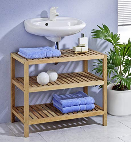 Merschbrock Trade GmbH Waschbeckenunterschrank Regal, Badezimmerschrank, Schrank, Groß, Eiche, 65 cm (B) x 40 (T) x 55 (H) cm, Badezimmer