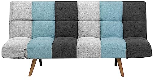 Beliani Schlafsofa in skandinavischem Stil klappbar Patchwork grau/blau Ingaro