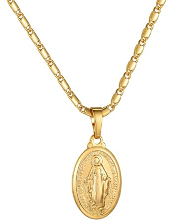 GoldChic Colgante Oro Milagrosa Collar Virgen de Oro enchapado