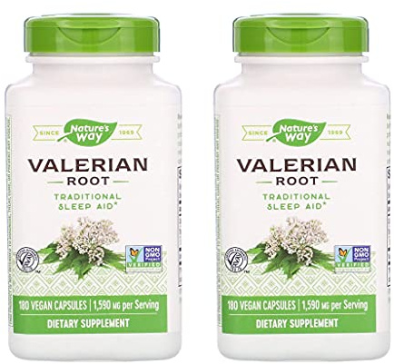 Nature's Way Valerian Root 1,590 Milligrams Traditional Sleep Aid as a Dietary Supplement (180 Vegan Capsules) Pack of 2