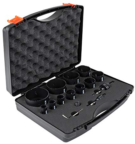 STIER Lochsägen-Set HSS-Co8 Bimetall, 17-teilig (20, 22, 25, 32, 35, 40, 44, 51, 60, 68, 76 mm), Lochsäge Set, Lochkreissäge Set, Kreisschneider-Set, Lochbohrer